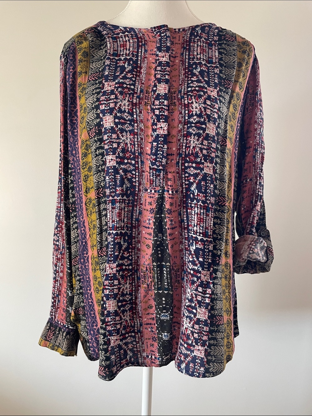 Nine West Tunic Top Printed Long-Sleeve Boho Pink Navy Women’s Large